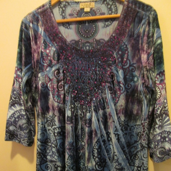 ONE WORLD Tops - One World STRETCH VELVET TOP WITH SEQUINS, SIZE L
